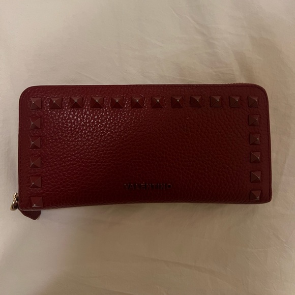 Valentino Burgundy Studded Women's Wallet - Picture 1 of 4
